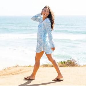 Charlie Holiday Womens Coco Hooded Beach Coverup Dress Beachly Blue Rayon Small